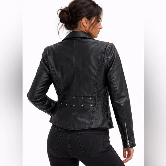Women’s Black Genuine Leather Moto Jacket 4XL – Oversized Biker Motorcycle Style - Picture 3 of 13